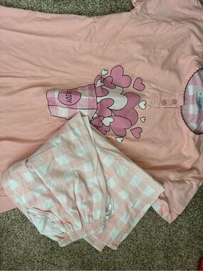 Kids Pink Heart Cup Cotton Pajama Set